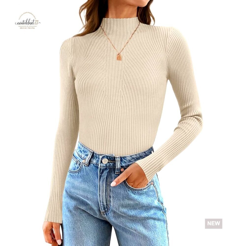 Slim Fit Ribbed Knit Turtleneck Sweater Long Sleeve Pullover Casual Top